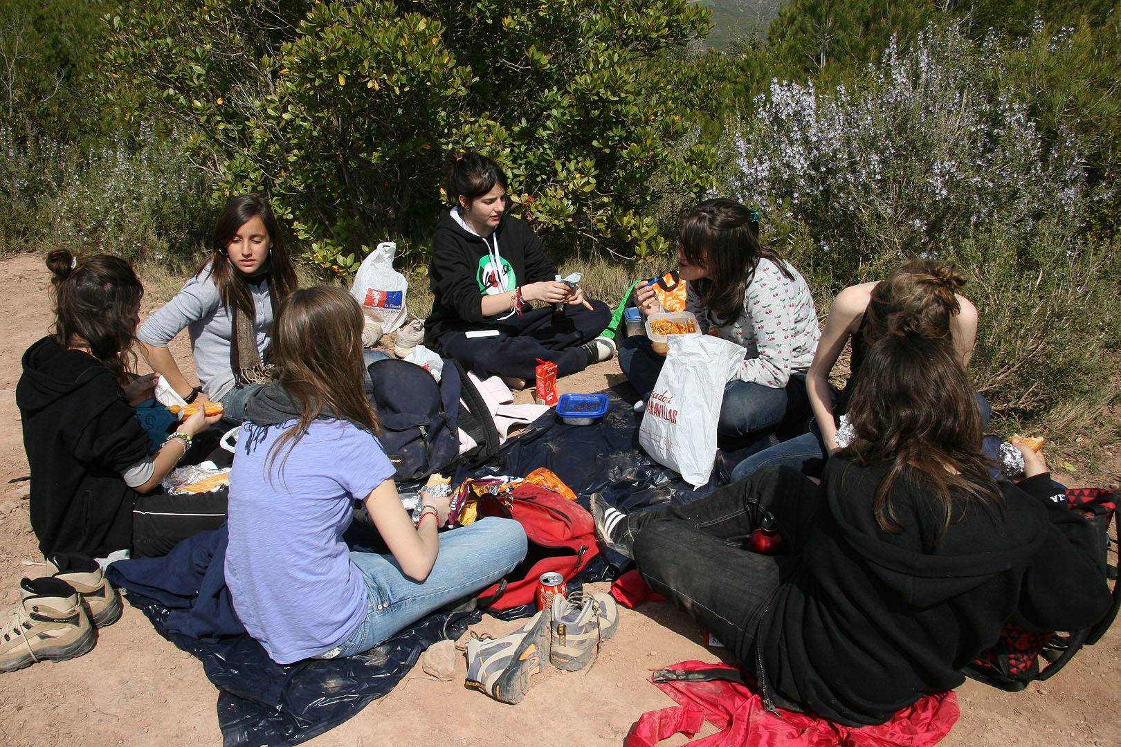 En grups el jovent dinant.